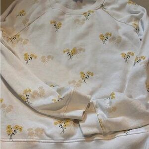 Lucky Brand Cream Crewneck Sweater with Yellow Floral Print